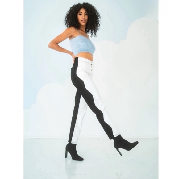 REVICE Two-tone Jeans Black White On & Off Again Ex-boyfriend Wavy Denim B&W 28 - Picture 14 of 14